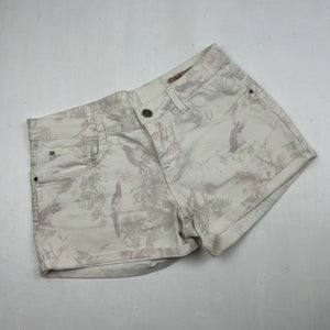 Cream floral denim low rise mini short (S)