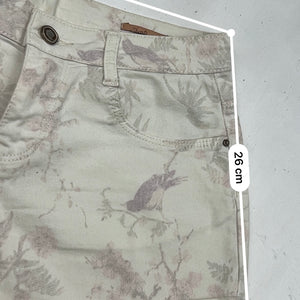Cream floral denim low rise mini short (S)