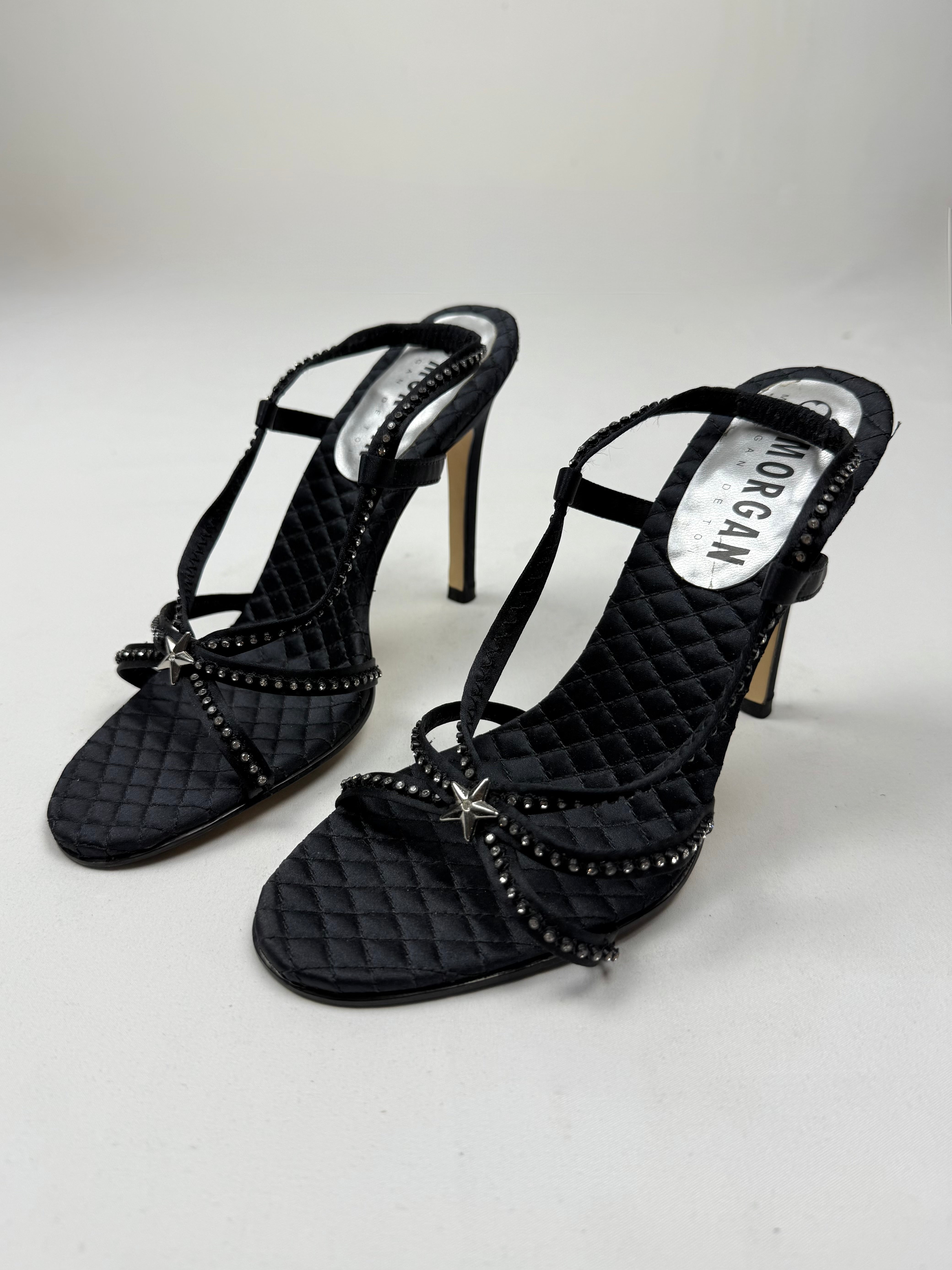 Black seashell rhinestones heels