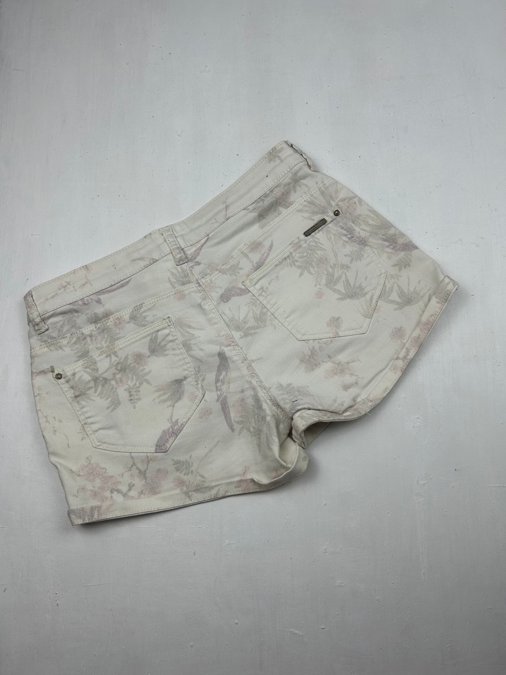 Cream floral denim low rise mini short (S)