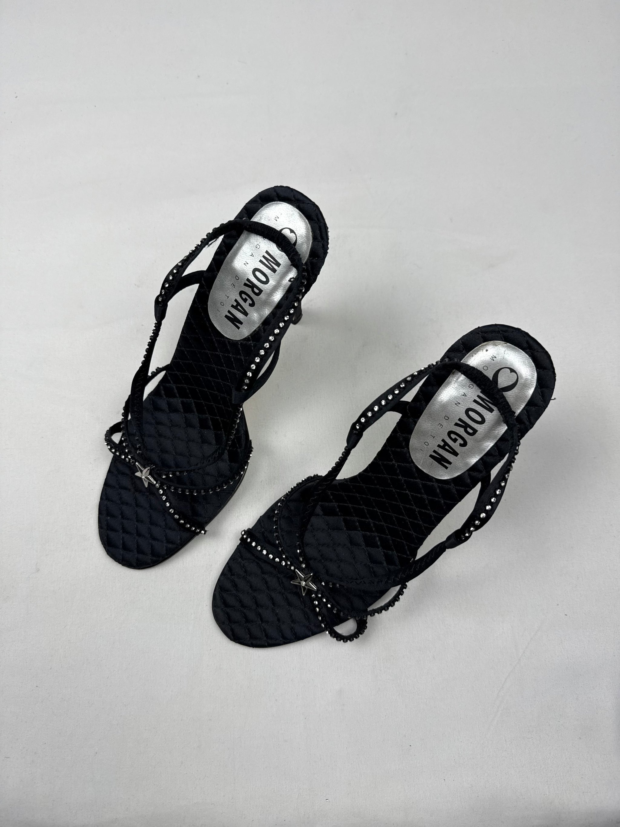 Black seashell rhinestones heels