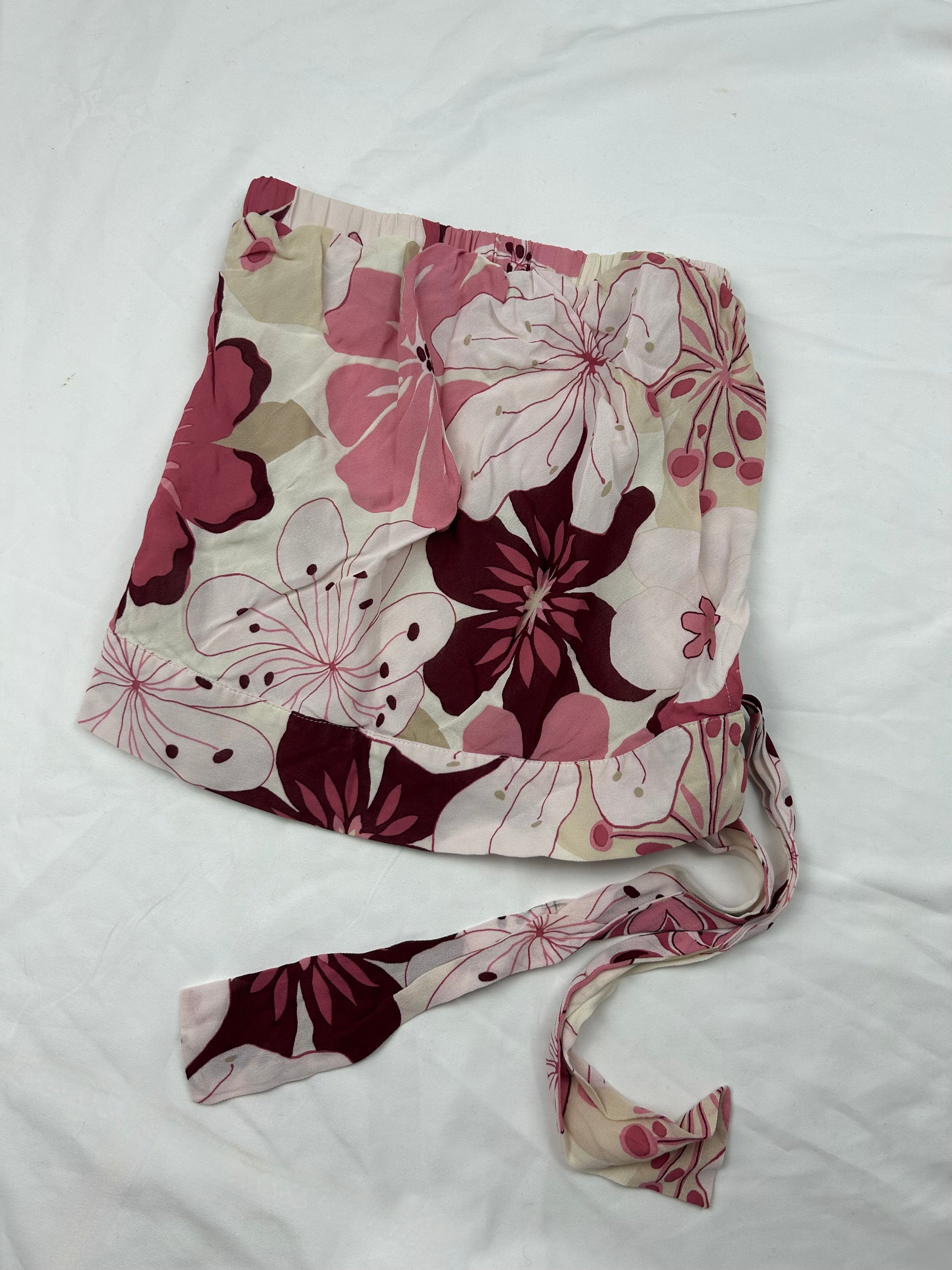 Pink mesh lined floral tube top (S/M)