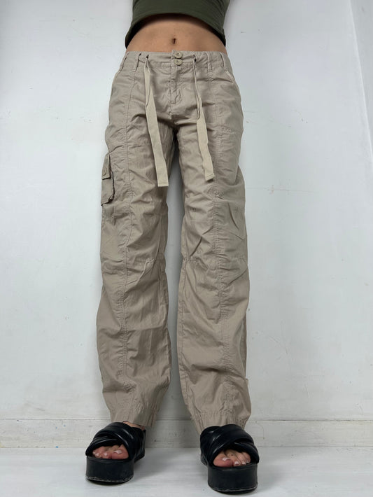 Beige cargo low rise baggy pants (L)