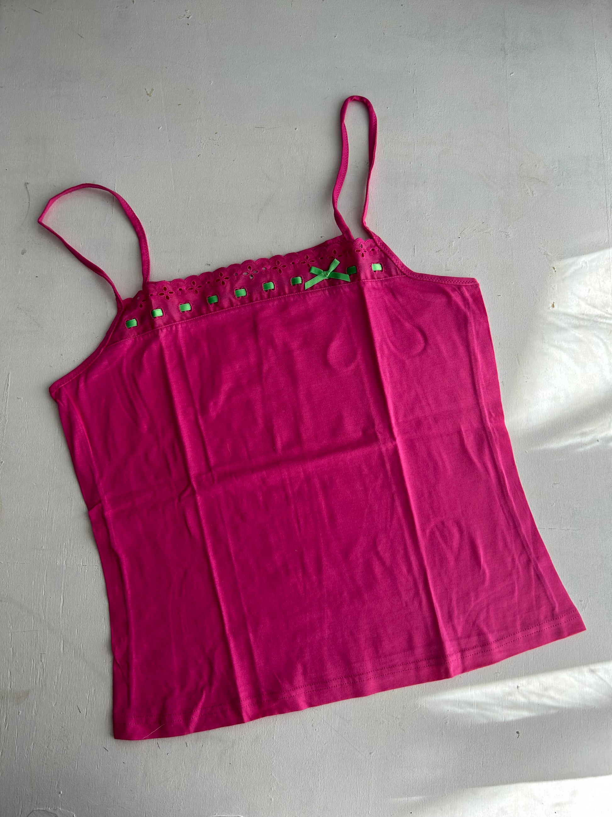 Pink 100% cotton bow cami top (M)