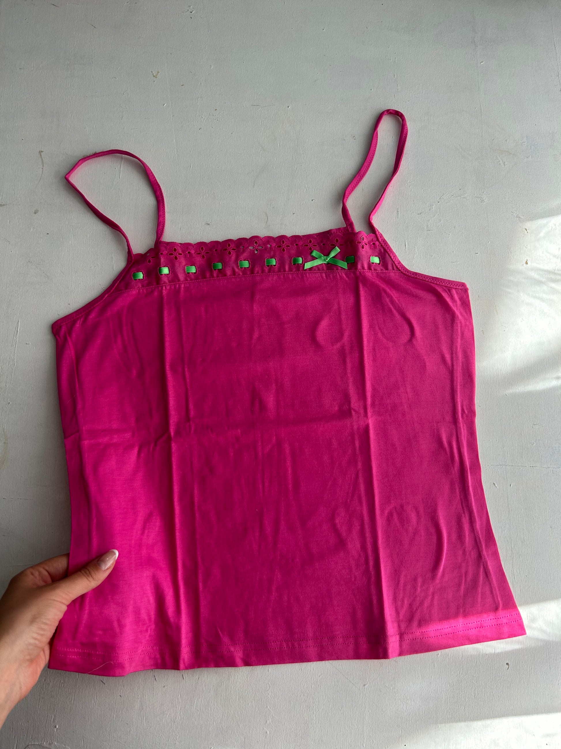 Pink 100% cotton bow cami top (M)