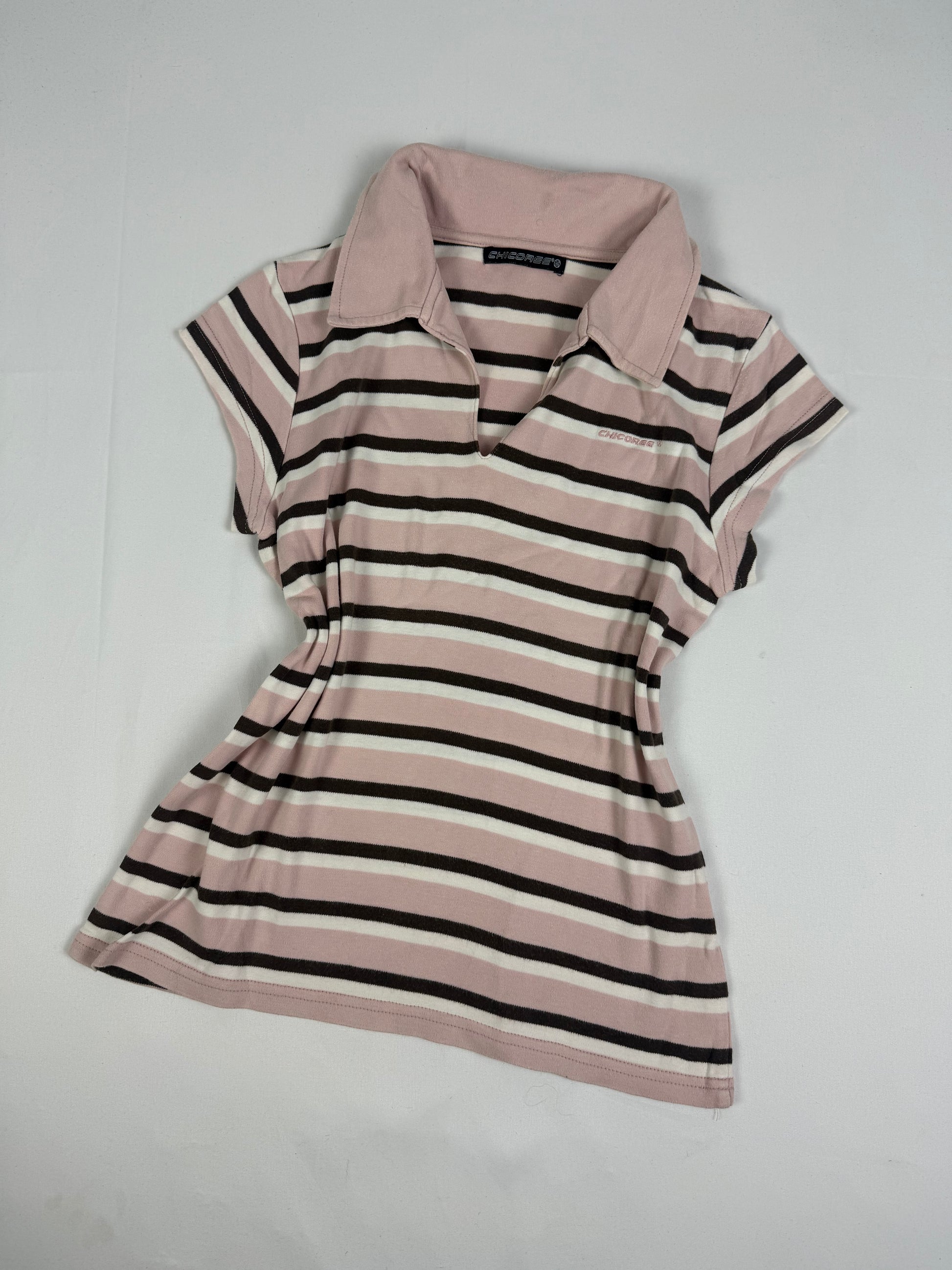 Baby pink striped cotton polo tee (S/M)
