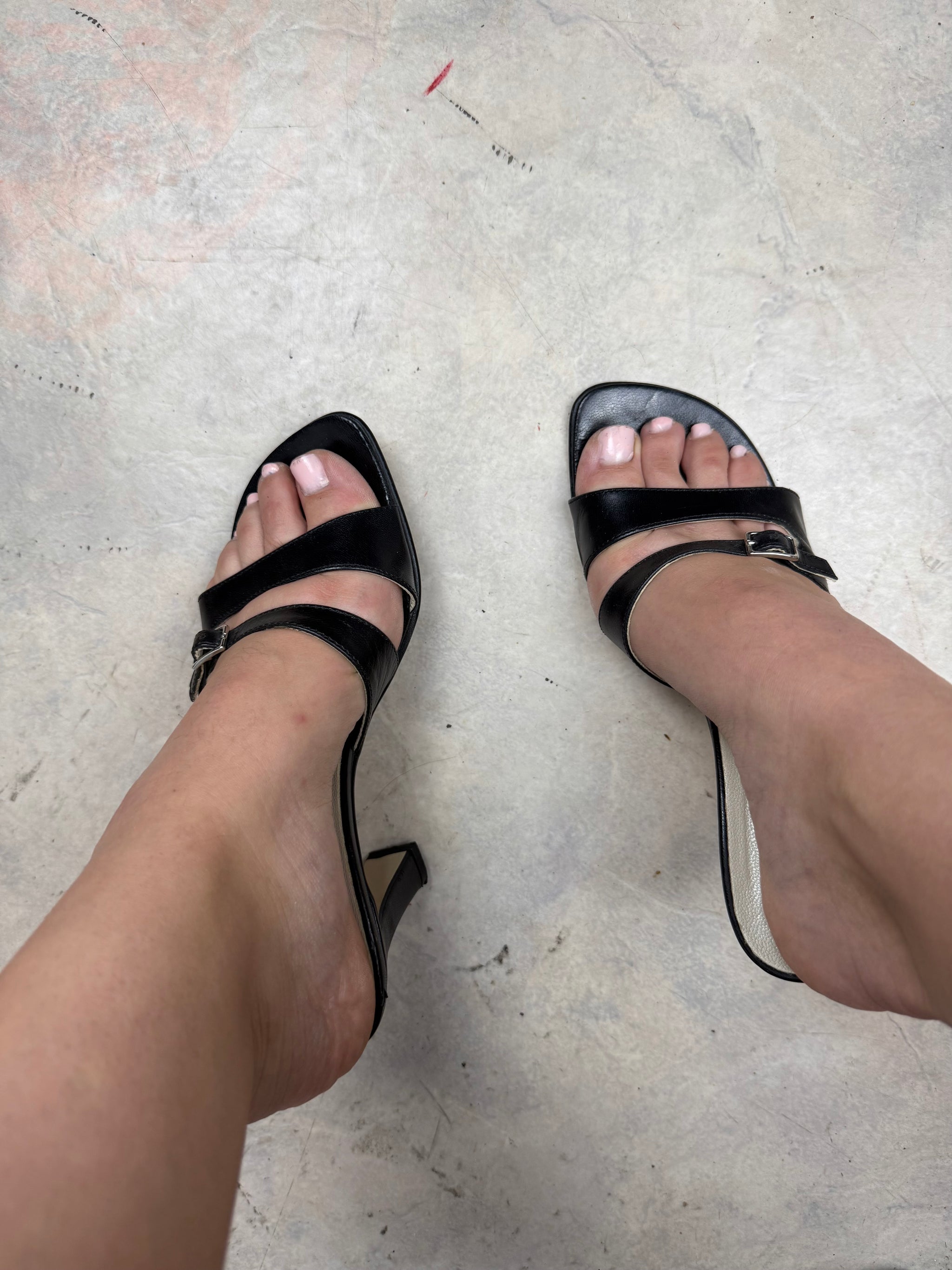 Black real leather mules heels (36)