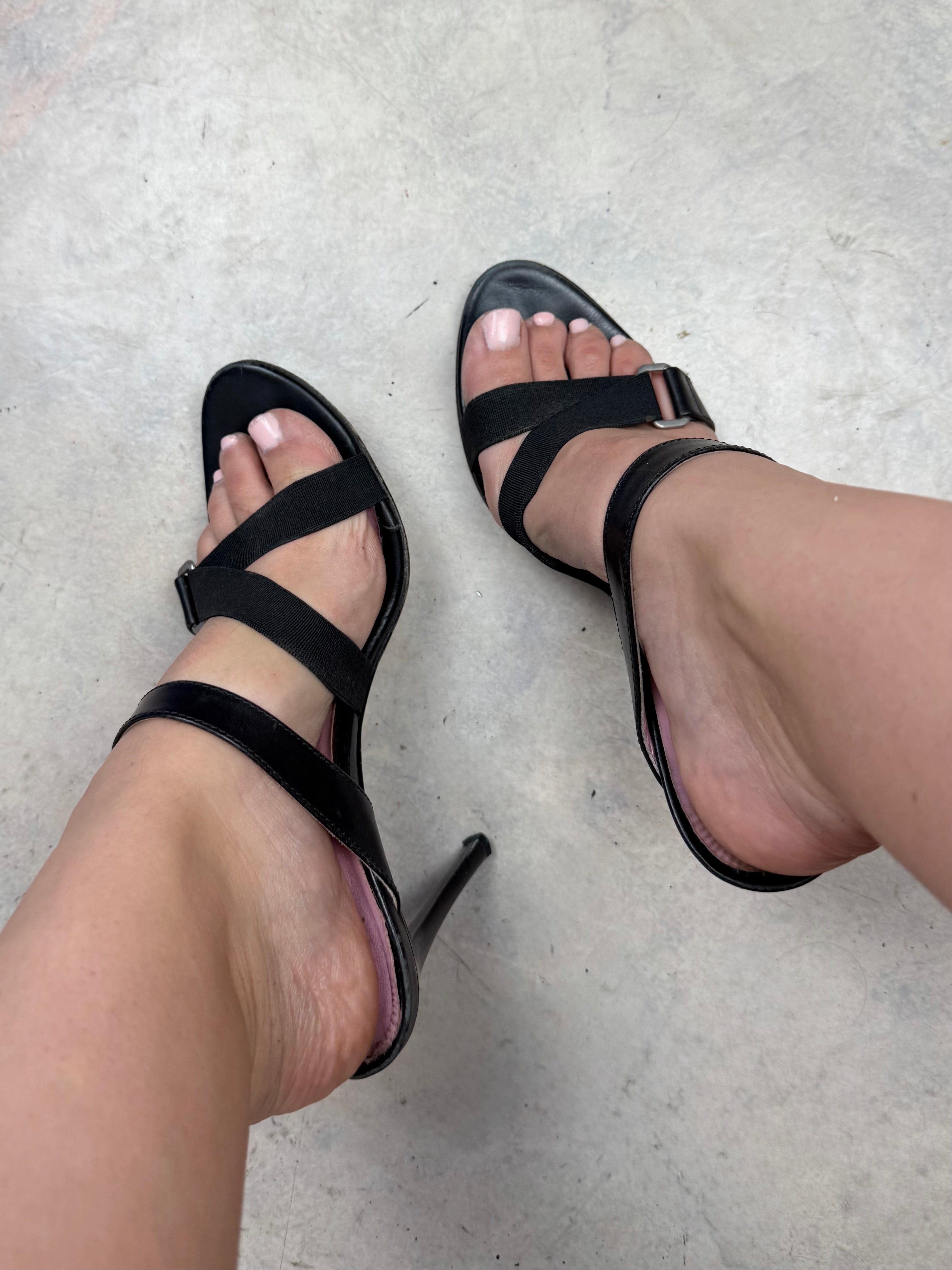 Black & pink real leather heels mules (38)
