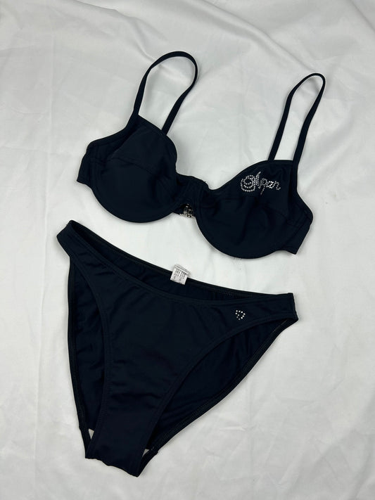 Black strass logo bikini set (M)