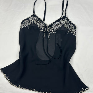Black mesh backless embroidered top (S/M)