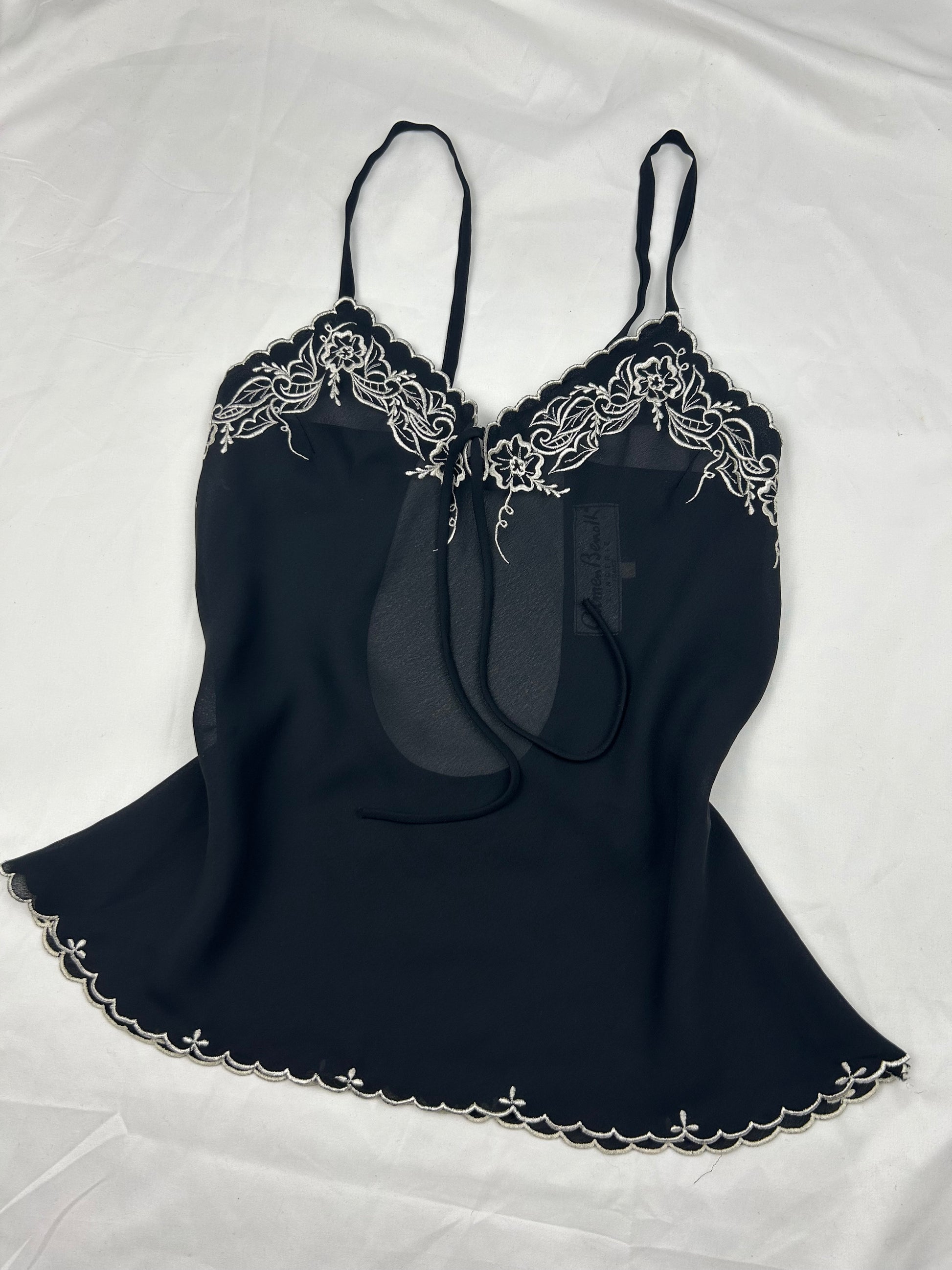Black mesh backless embroidered top (S/M)