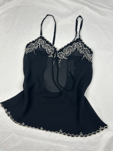 Black mesh backless embroidered top (S/M)