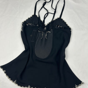 Black mesh backless embroidered top (S/M)
