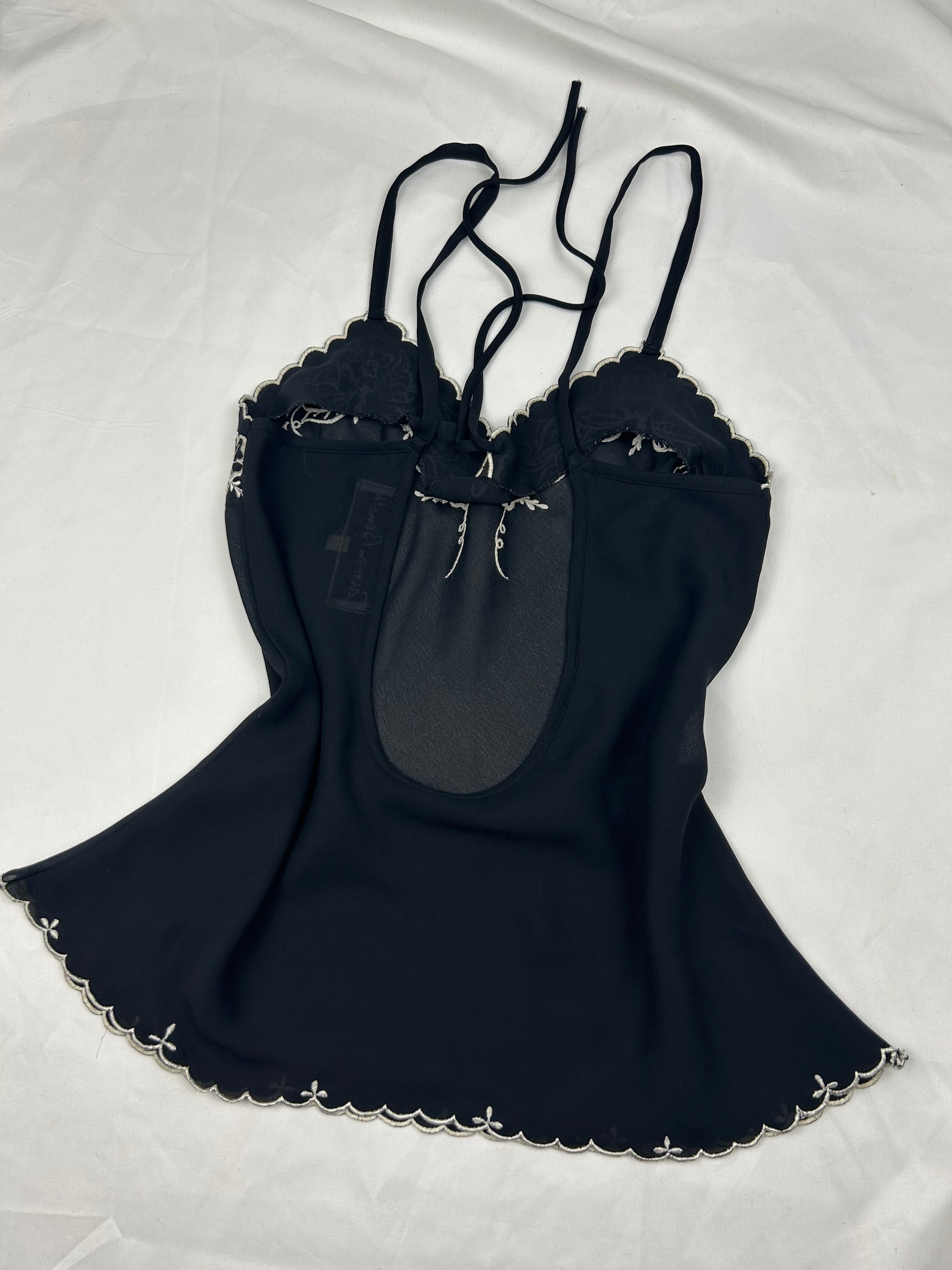 Black mesh backless embroidered top (S/M)