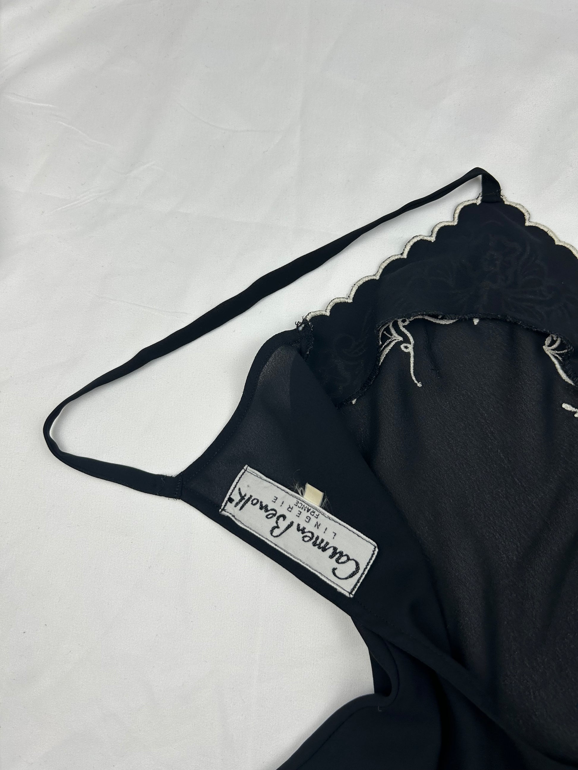 Black mesh backless embroidered top (S/M)