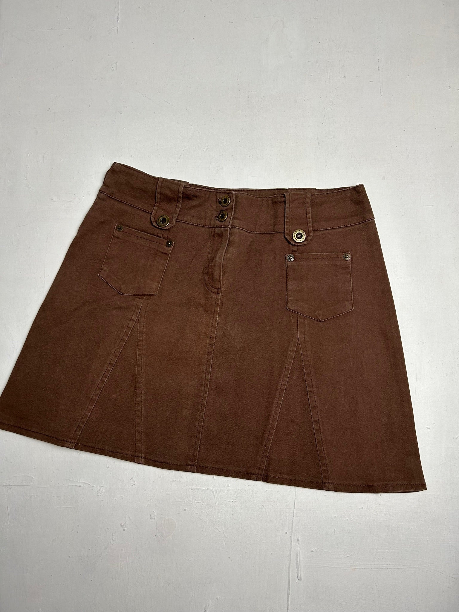 Brown mid rise denim mini  skirt (S/M)