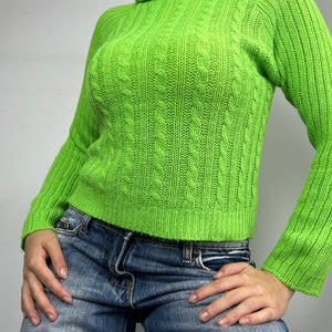Neon green high neck knitted jumper (S/M)