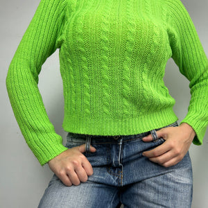 Neon green high neck knitted jumper (S/M)