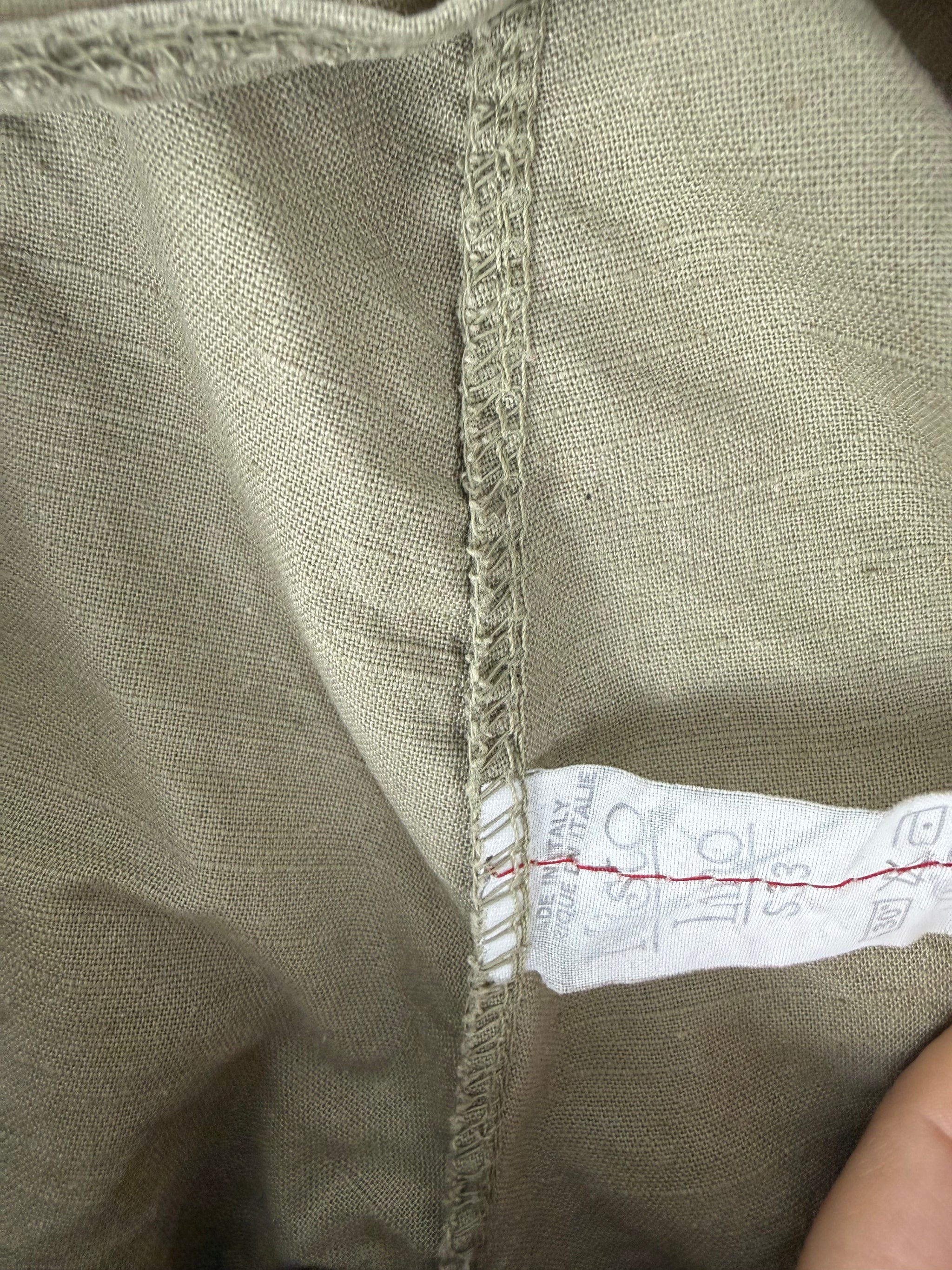 Khaki 100% linen utility low rise capri pants (M)