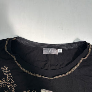 Black lace graphic long sleeves top (XL)
