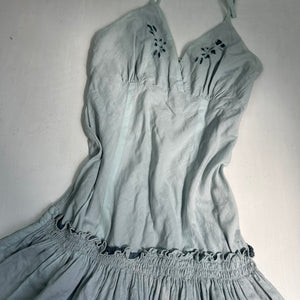 Light blue 100% cotton pleated mini dress (M)