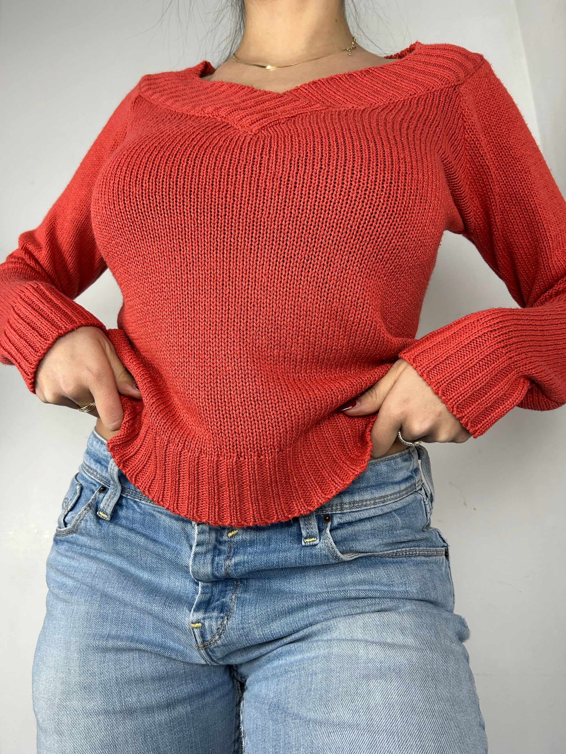 Orange V neck jumper (L)
