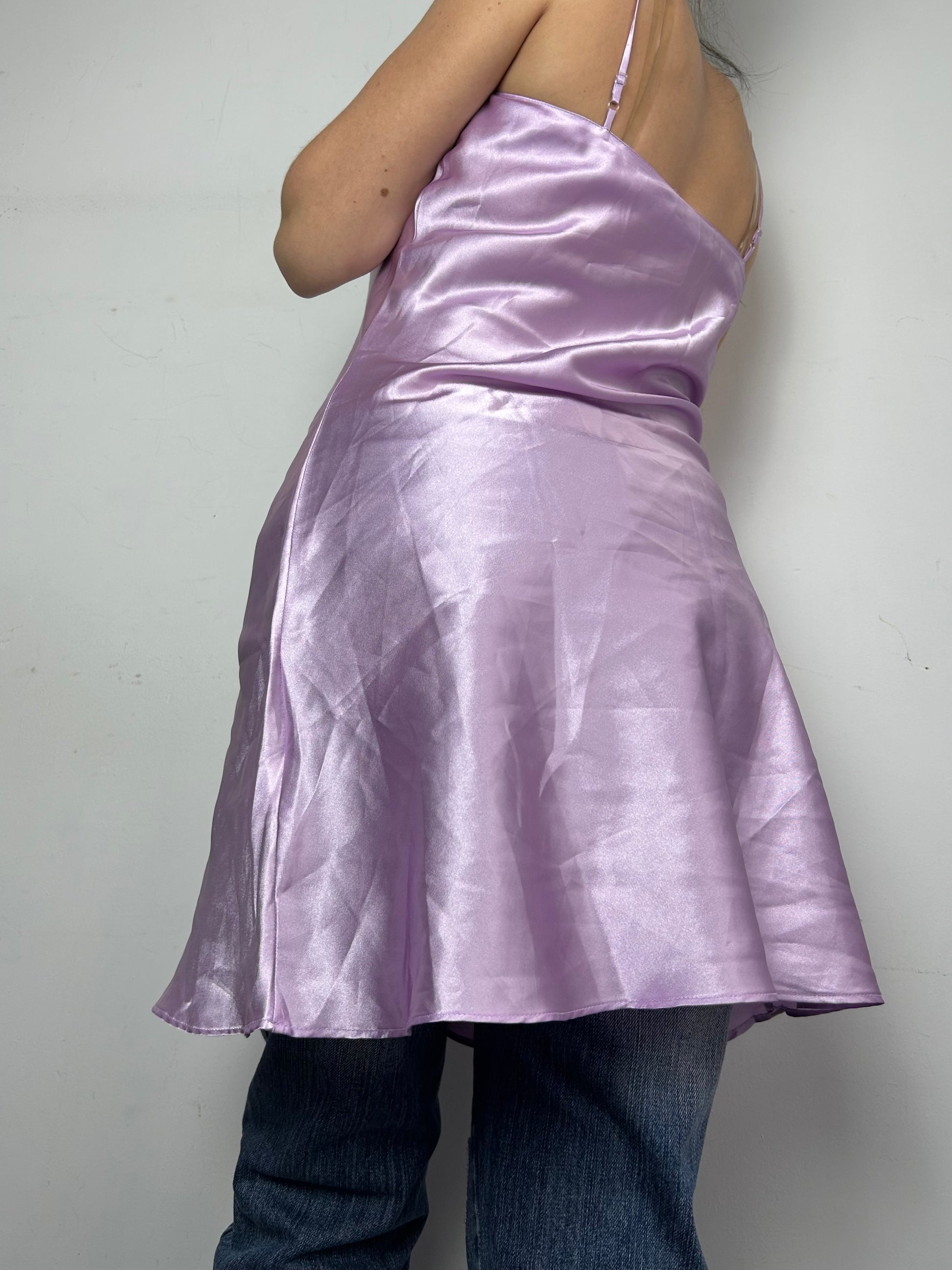 Satin pink babydoll mini dress (S/M)