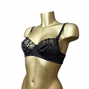 Black lace up mesh balcony vintage bra (90B)