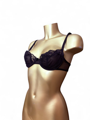 Black mesh lace see trough vintage bra