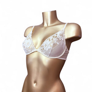 White cream mesh lace balcony vintage bra (95B)