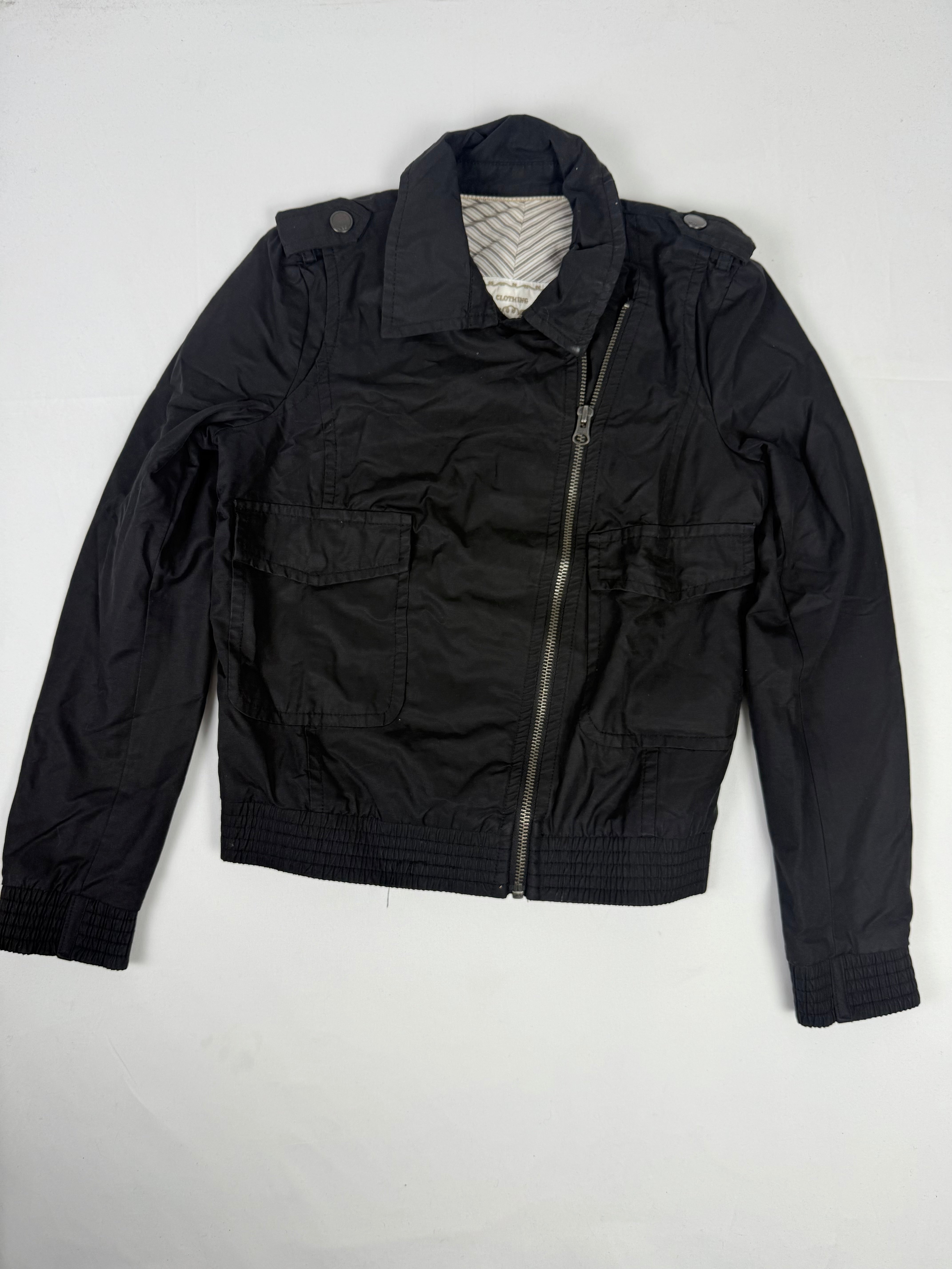 Black cotton zip up biker jacket (S)