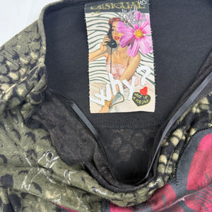 Khaki snake print long sleeves plunge neck top (S/M)