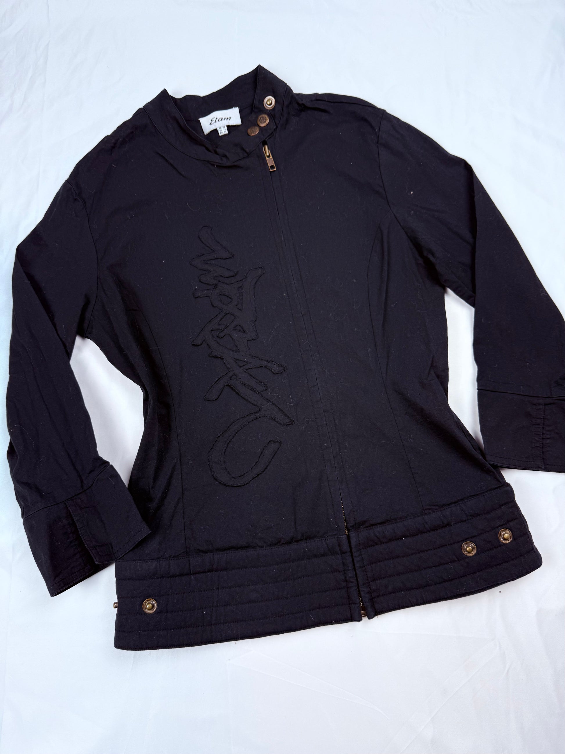 Black zip up 3/4 sleeves biker jacket (S)