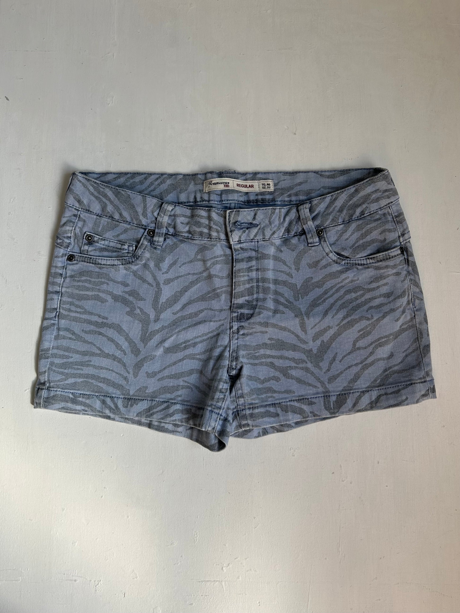 Blue tiger print denim  low rise mini short (M)