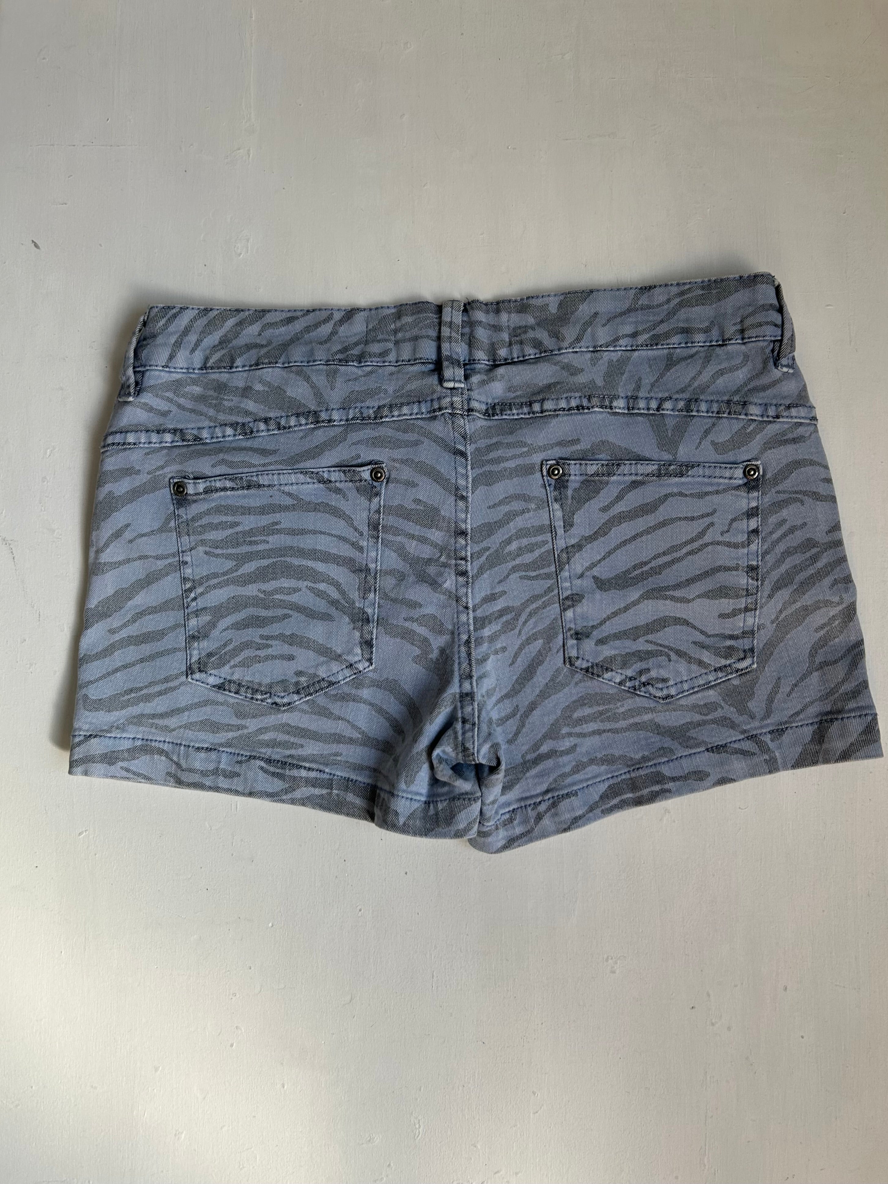 Blue tiger print denim  low rise mini short (M)