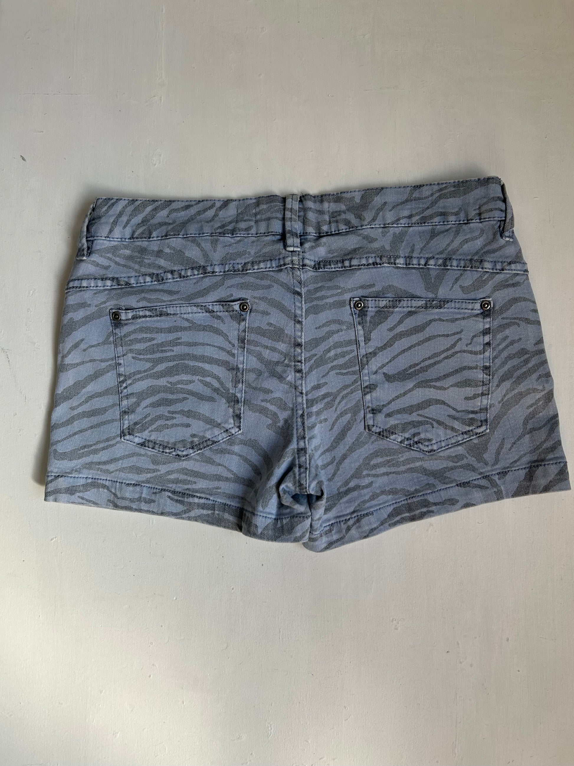 Blue tiger print denim  low rise mini short (M)