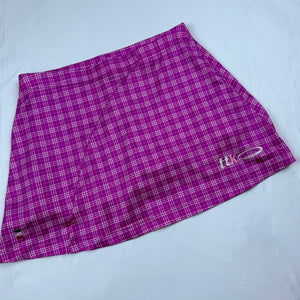 Pink check print low rise pleated mini tennis skirt (S)