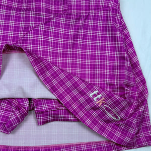Pink check print low rise pleated mini tennis skirt (S)