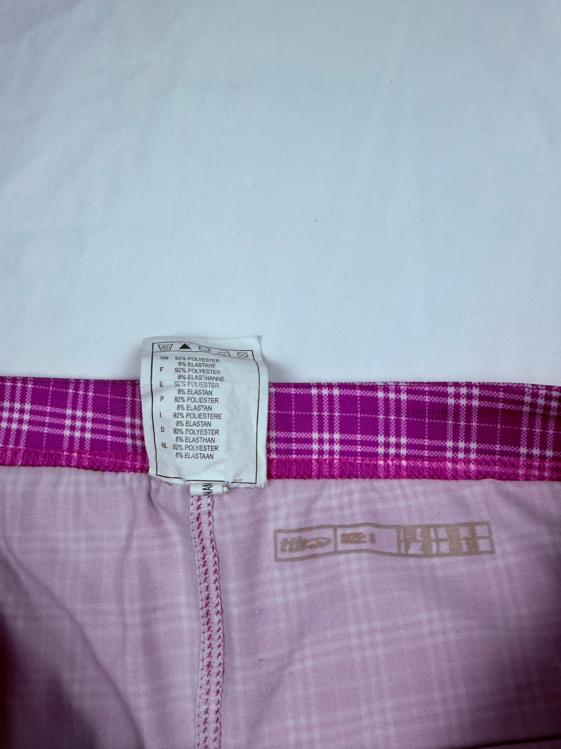 Pink check print low rise pleated mini tennis skirt (S)