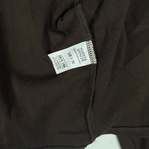 Brown tie up cotton long sleeves pearls bolero top (M)