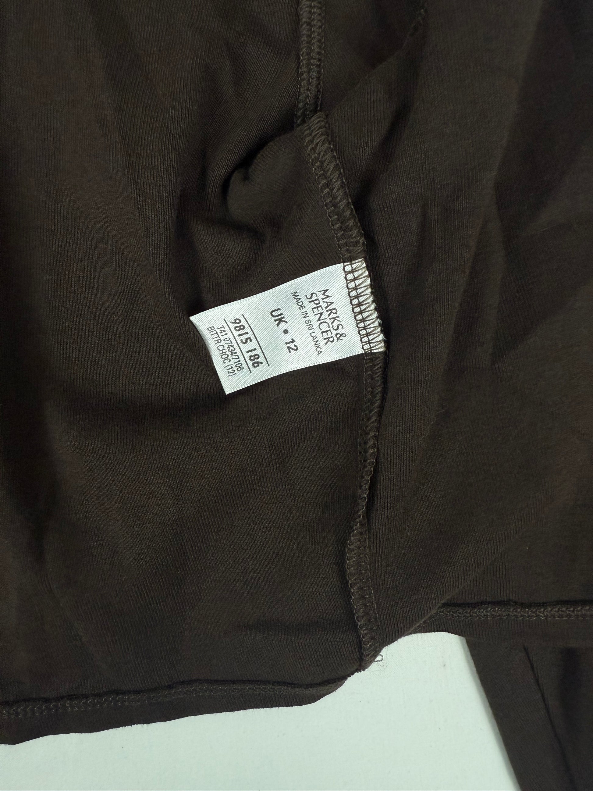 Brown tie up cotton long sleeves pearls bolero top (M)