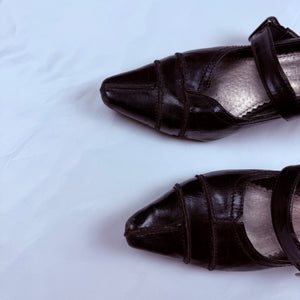Black real leather buckle belt kitten heels (37)