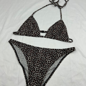 Brown panther print low waisted bikini set (M)