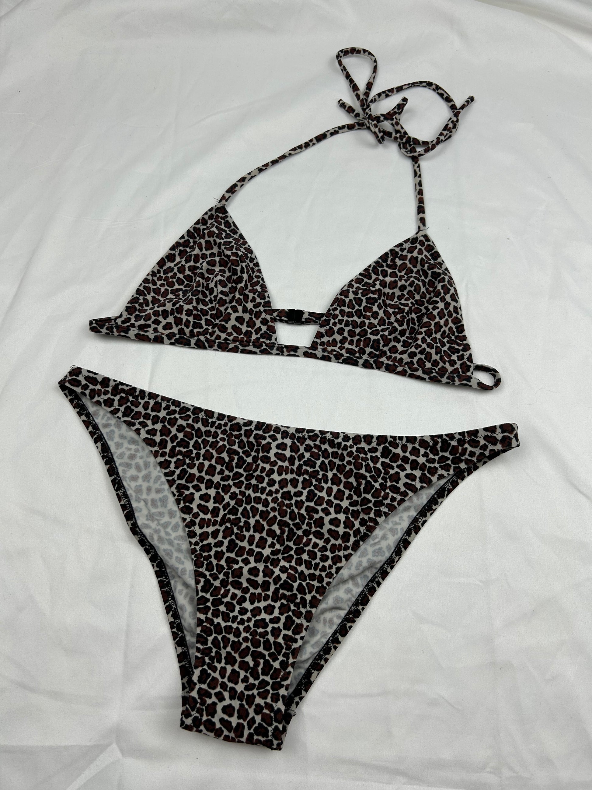 Brown panther print low waisted bikini set (M)