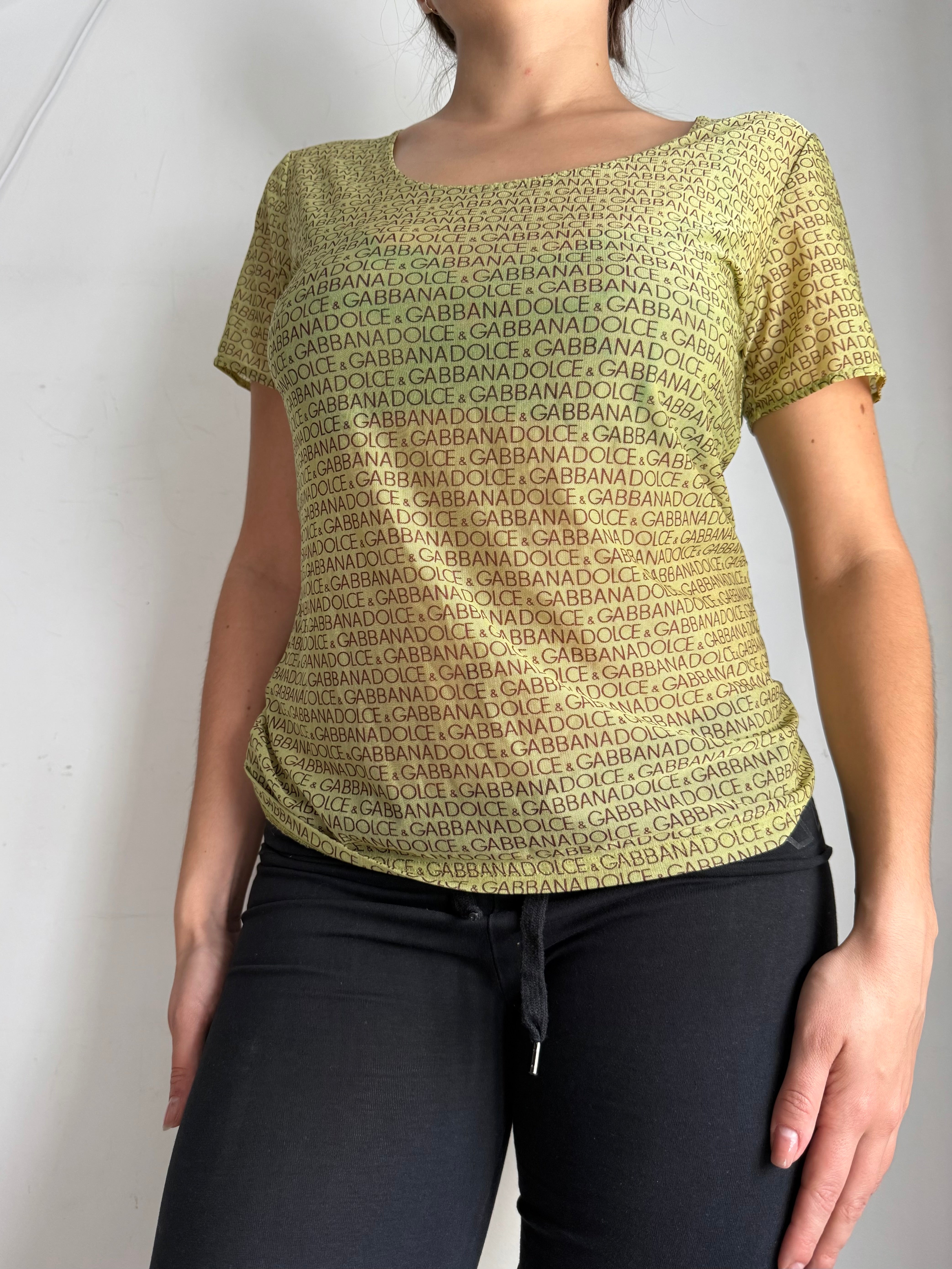Green mesh tight fit logo tee (L)