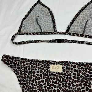 Brown panther print low waisted bikini set (M)