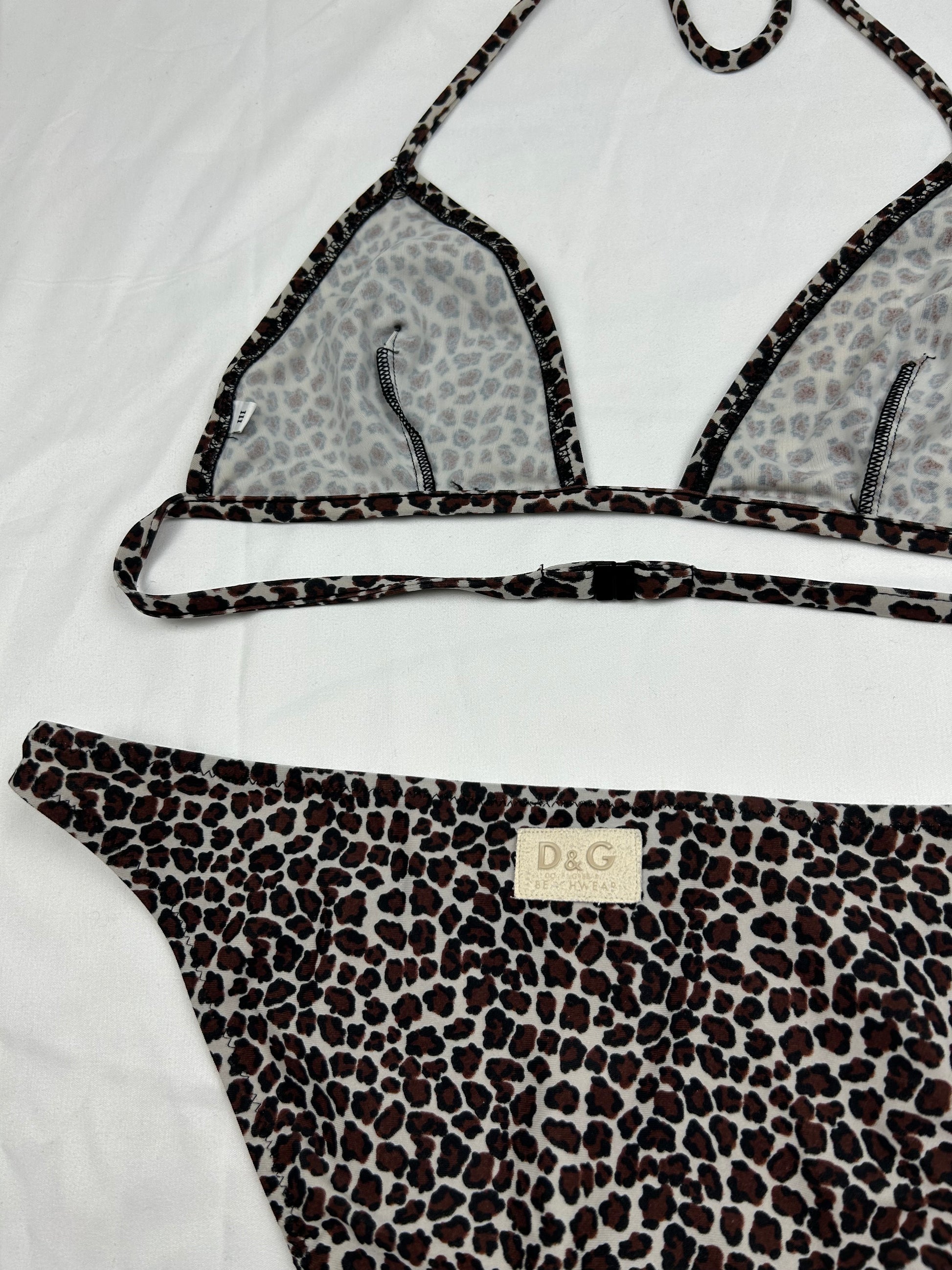 Brown panther print low waisted bikini set (M)