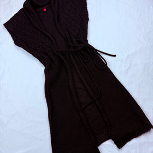 Black knitted tie up cardigan jumper (S)