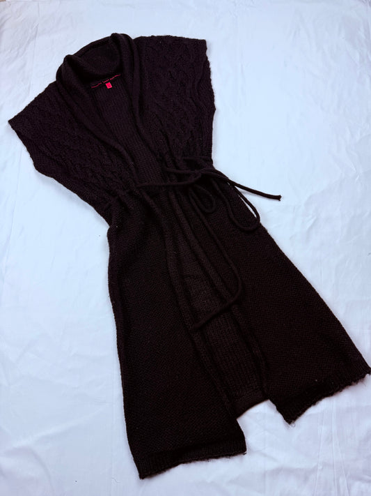 Black knitted tie up cardigan jumper (S)