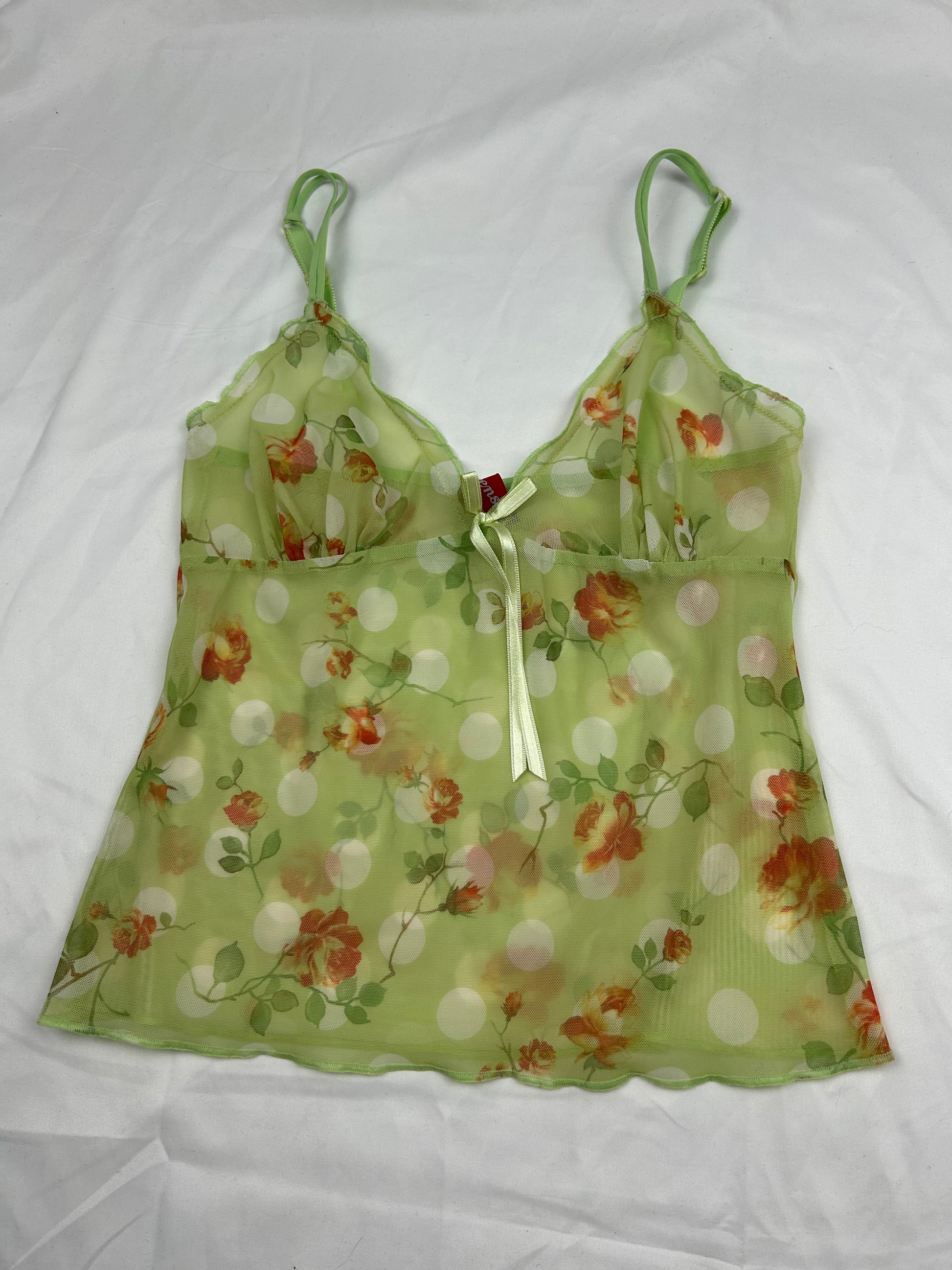 Green floral mesh cami top (S)